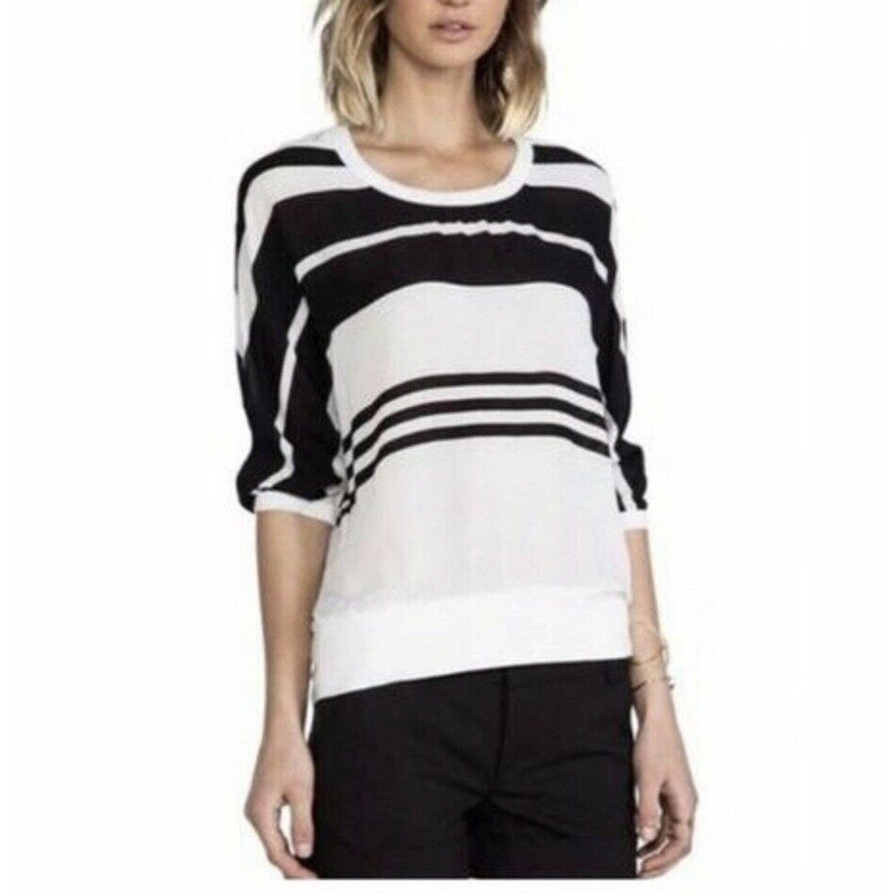James Perse Striped Chiffon Top Women's 2 Medium Black White‎ Dolman Sleeve